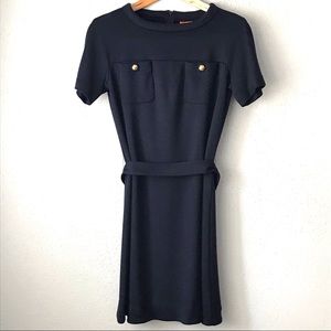 Tory Burch Navy Blue Dress Gold Buttons Belt Sz S